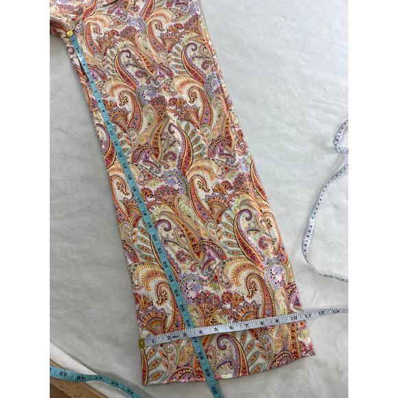 MNG Mango Nora Wide Leg Orange Paisley Print Tie Belt Women's Pants Casual - Picture 9 of 10